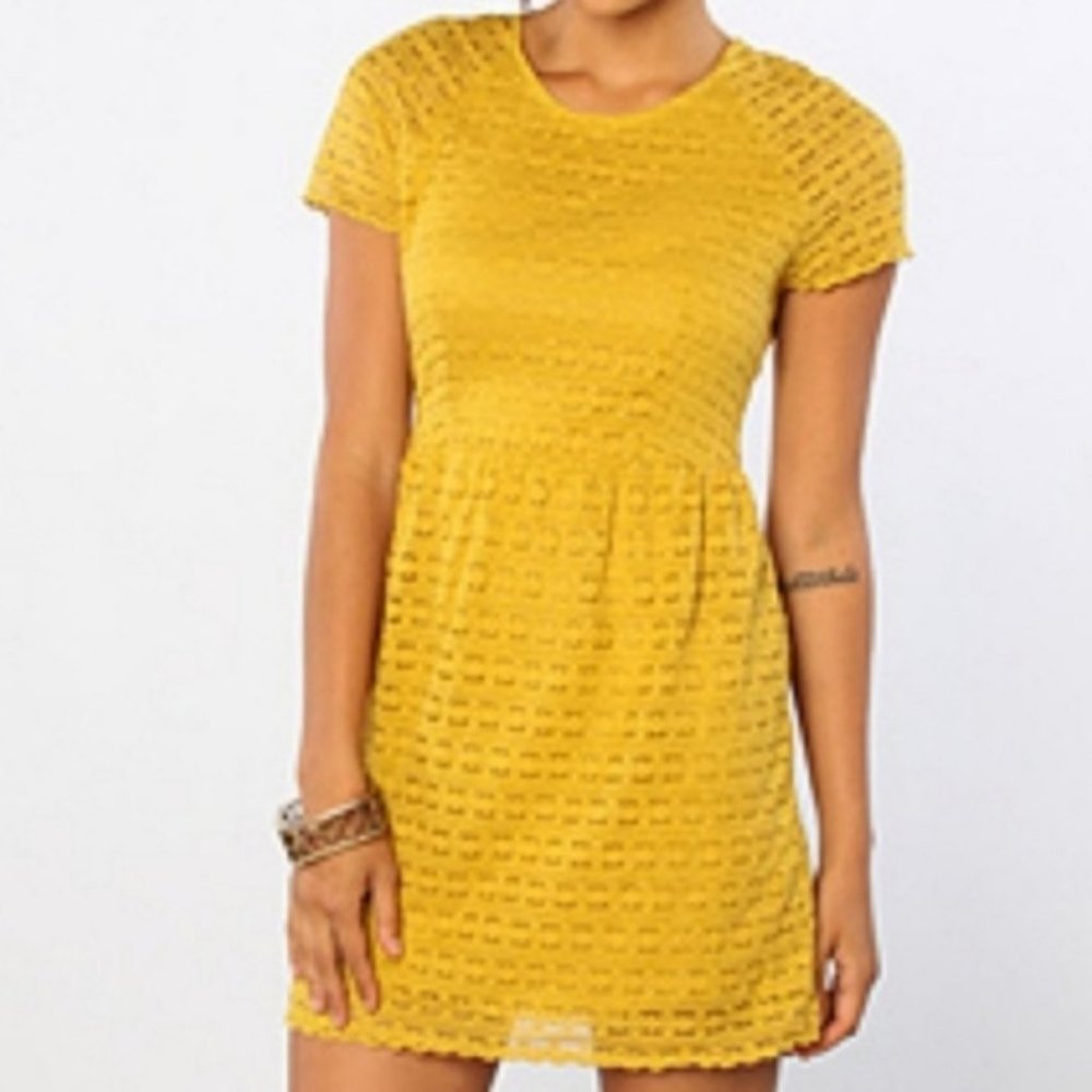 FREE PEOPLE Candy Woven Mustard Yellow Lace Dress Size 4